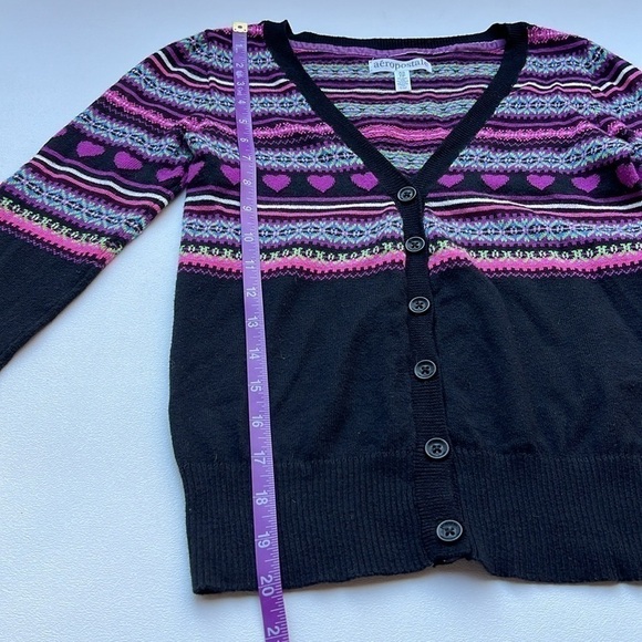 Aeropostale cute Pink/purple heart Striped Cardigan Sweater essential layer xs - Picture 4 of 9